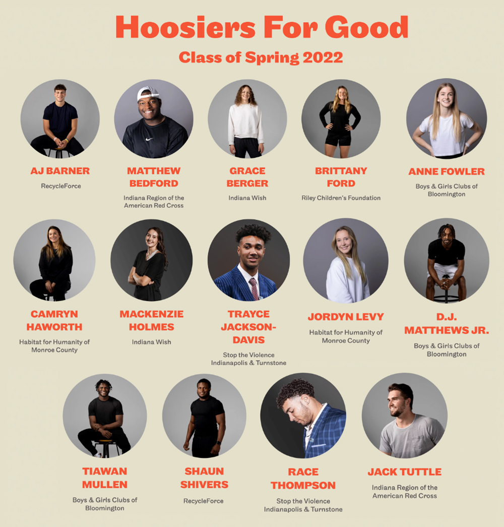 14 IU student-athletes partner with Hoosiers For Good to help 8 Indiana charities. | Image courtesy of Hoosiers For Good.