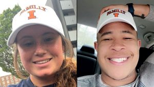 Illinois student-athletes Paige Berkmeyer (softball) and Jordyn Slaughter (football) wear new "FamILLy" hats as a part of their NIL deal with clothing company Littyville. | Photos courtesy of Littyville