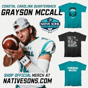 Coastal Carolina QB Grayson McCall gets an NIL deal with custom apparel company Native Sons. | Image courtesy of Native Sons