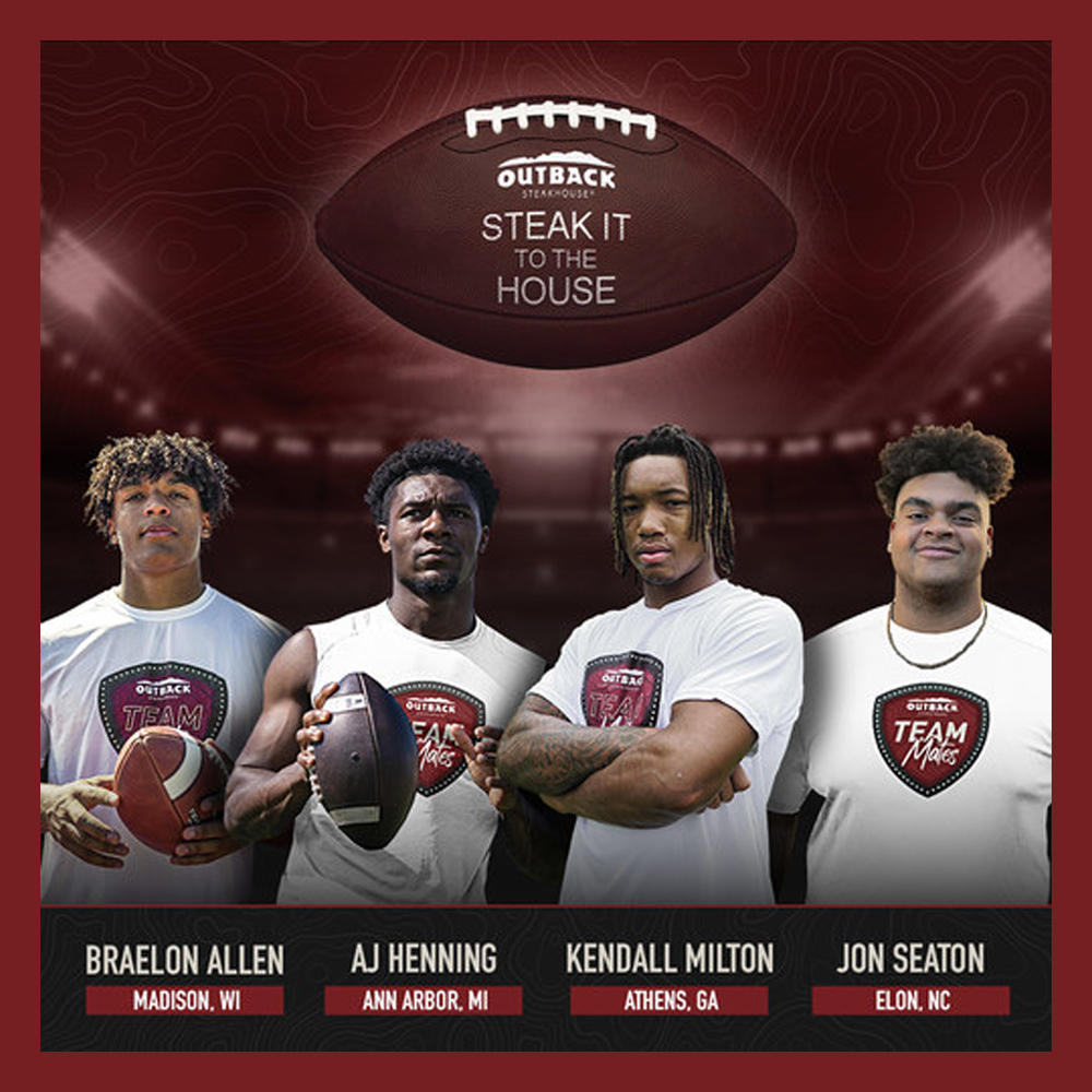 Outback Steakhouse® creates new NIL opportunities for several student-athletes including Braelon Allen, AJ Henning, Kendall Milton, and Jon Seaton. | Image courtesy of Outback Steakhouse
